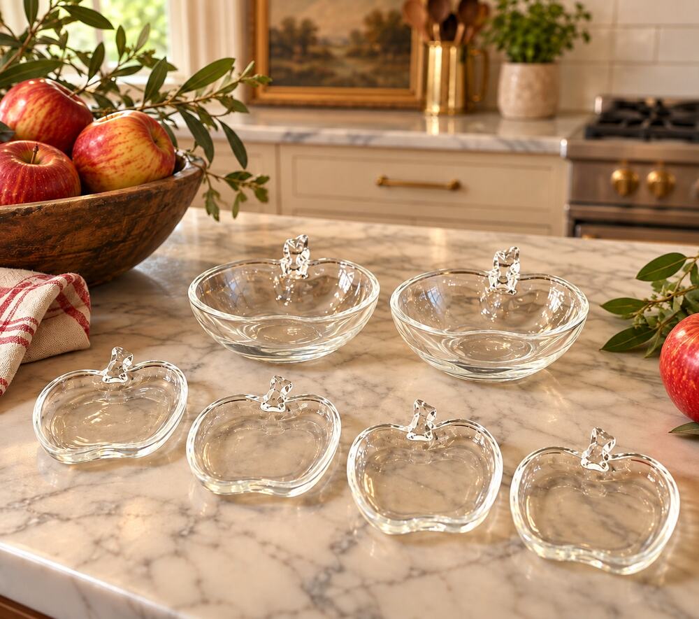 Vtg Hazel Atlas Orchard Apple Set 6 Pc Bowls & Coasters Fall Decor Cottagecore